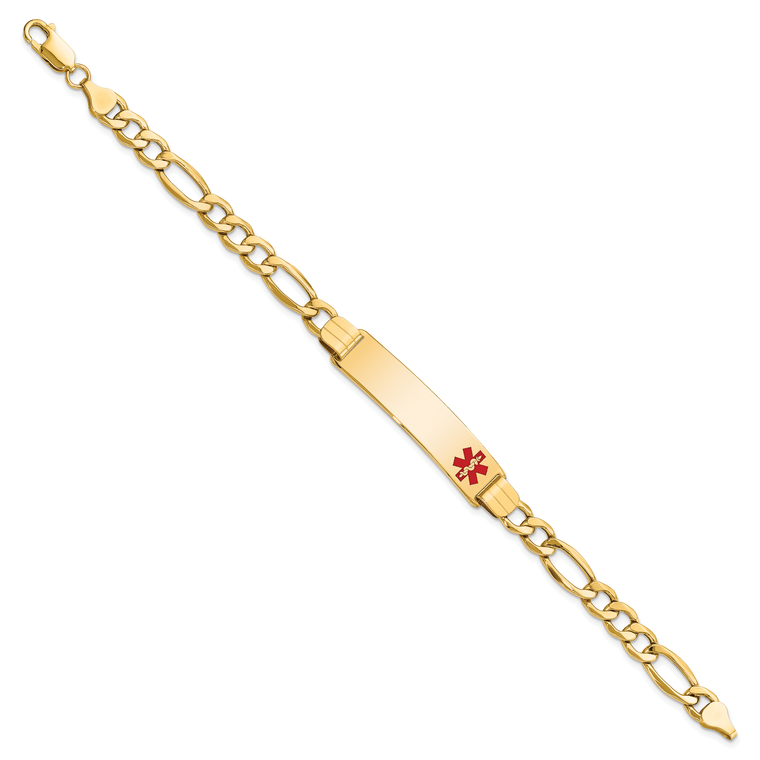 10k Semi-Solid Medical Polished Red Enamel Figaro ID Bracelet