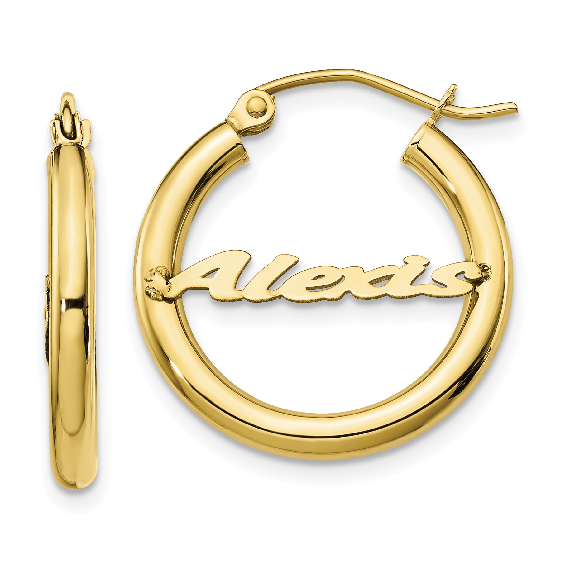 10k Yellow Gold Small Name Plate Hoop Earrings Main image