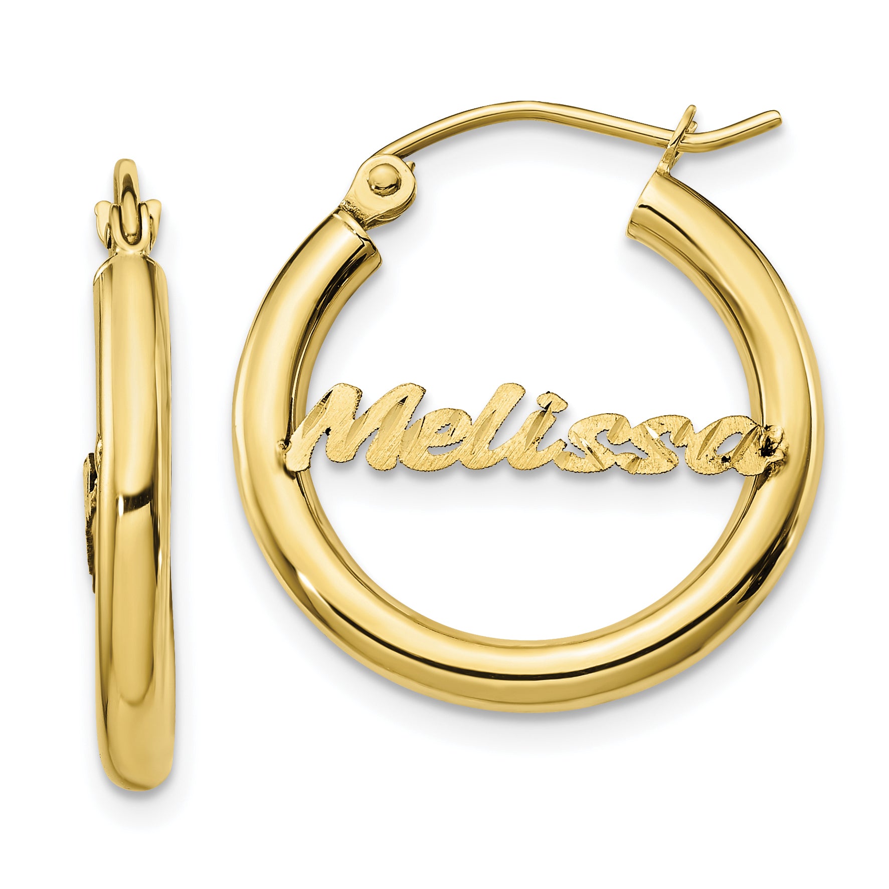 10k Yellow Gold Small Satin Diamond-cut Name Plate Hoop Earrings Main image