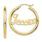 10k Yellow Gold Satin and Diamond-cut Name Plate Hoop Earrings