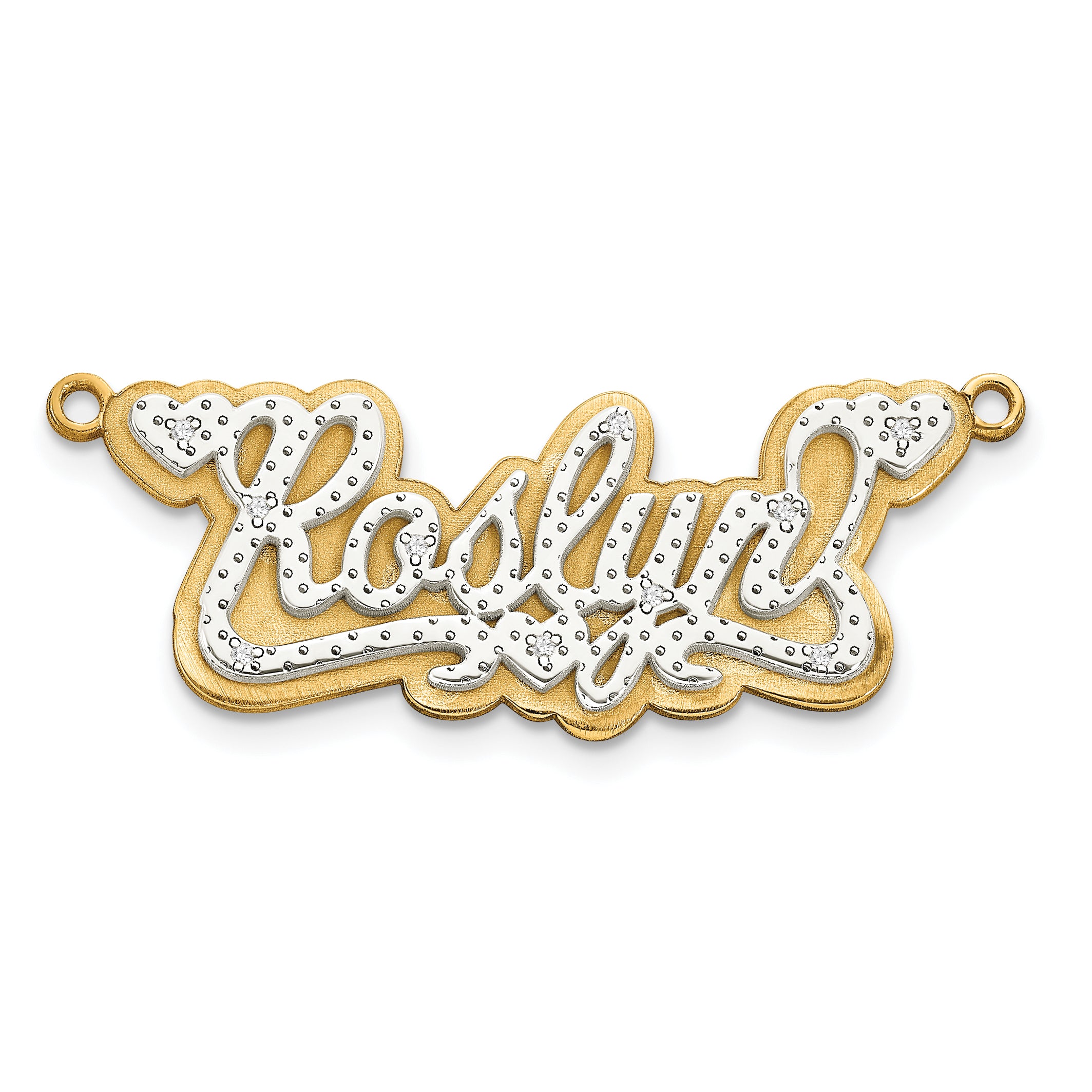 10k Yellow and Rhodium 3D Diamond Name Plate Main image