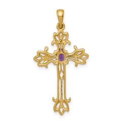 10K Polished Amethyst Cross Pendant