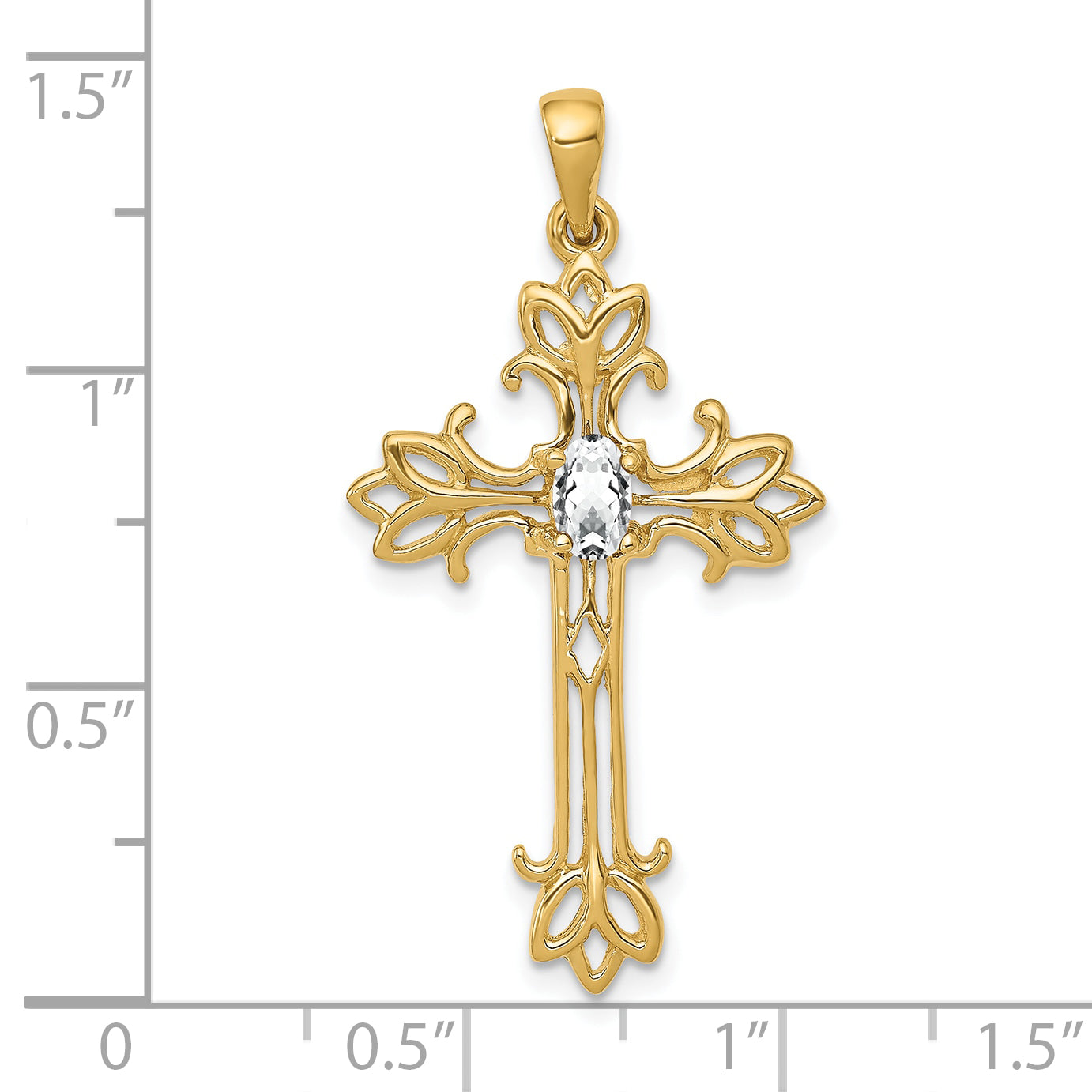 10K 5x3mm Oval Cubic Zirconia cross pendant Secondary image
