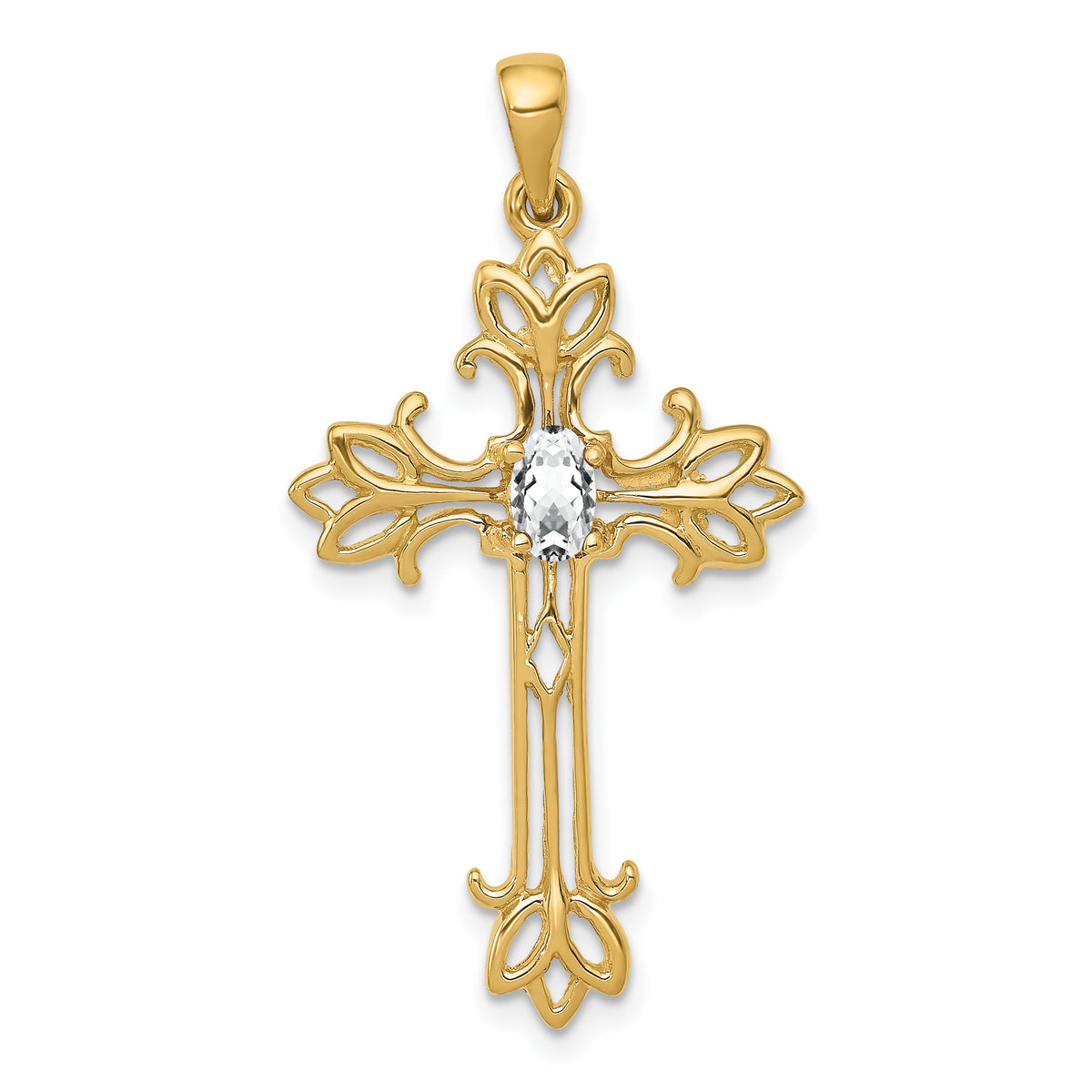 10K 5x3mm Oval Cubic Zirconia cross pendant