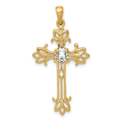 10K 5x3mm Oval Cubic Zirconia cross pendant