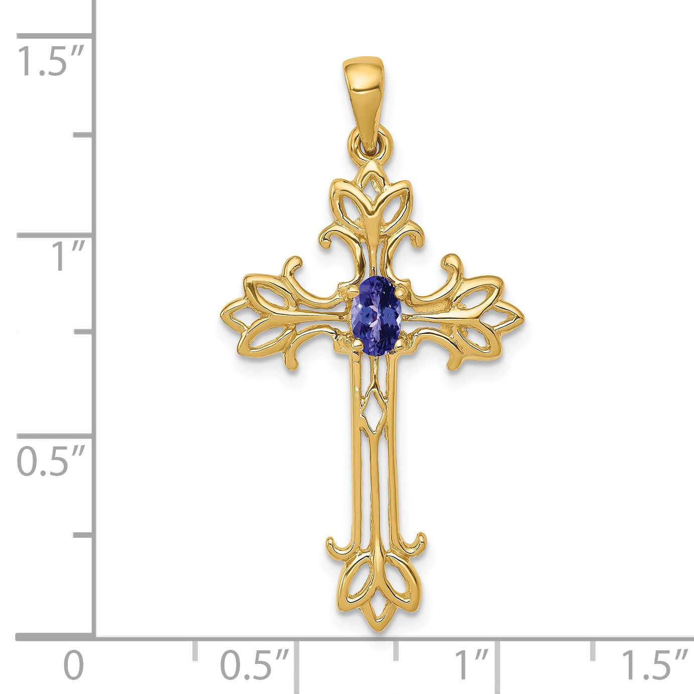 10K 5x3mm Oval Tanzanite cross pendant Secondary image