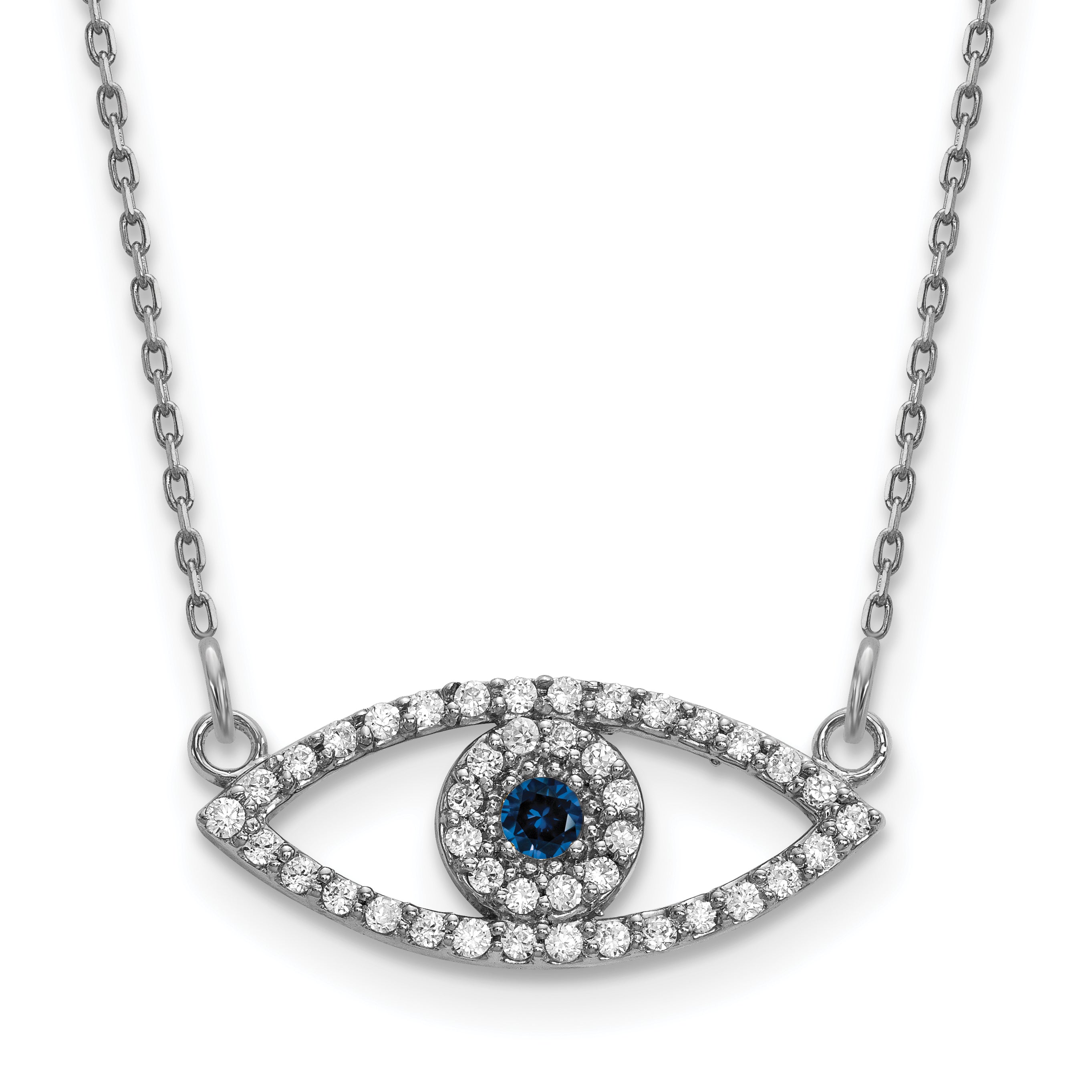 10k White Gold Small Necklace Diamond and Sapphire Evil Eye Main image