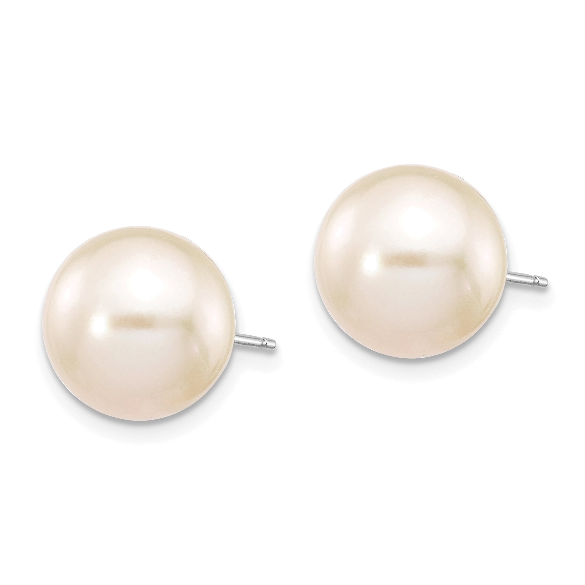 10k White Gold 10-11mm White Round Freshwater Cultured Pearl Stud Post Earrings Secondary image