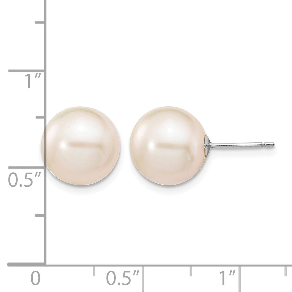 White Freshwater Pearl Stud Earrings in 10K White Gold, 10-11mm - Sophia Jewelers