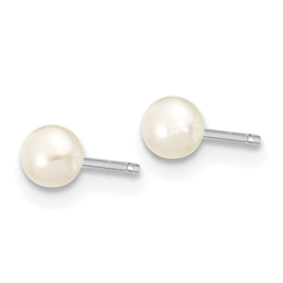 10k White Gold 3-4mm White Button Freshwater Cultured Pearl Stud Post Earrings Secondary image
