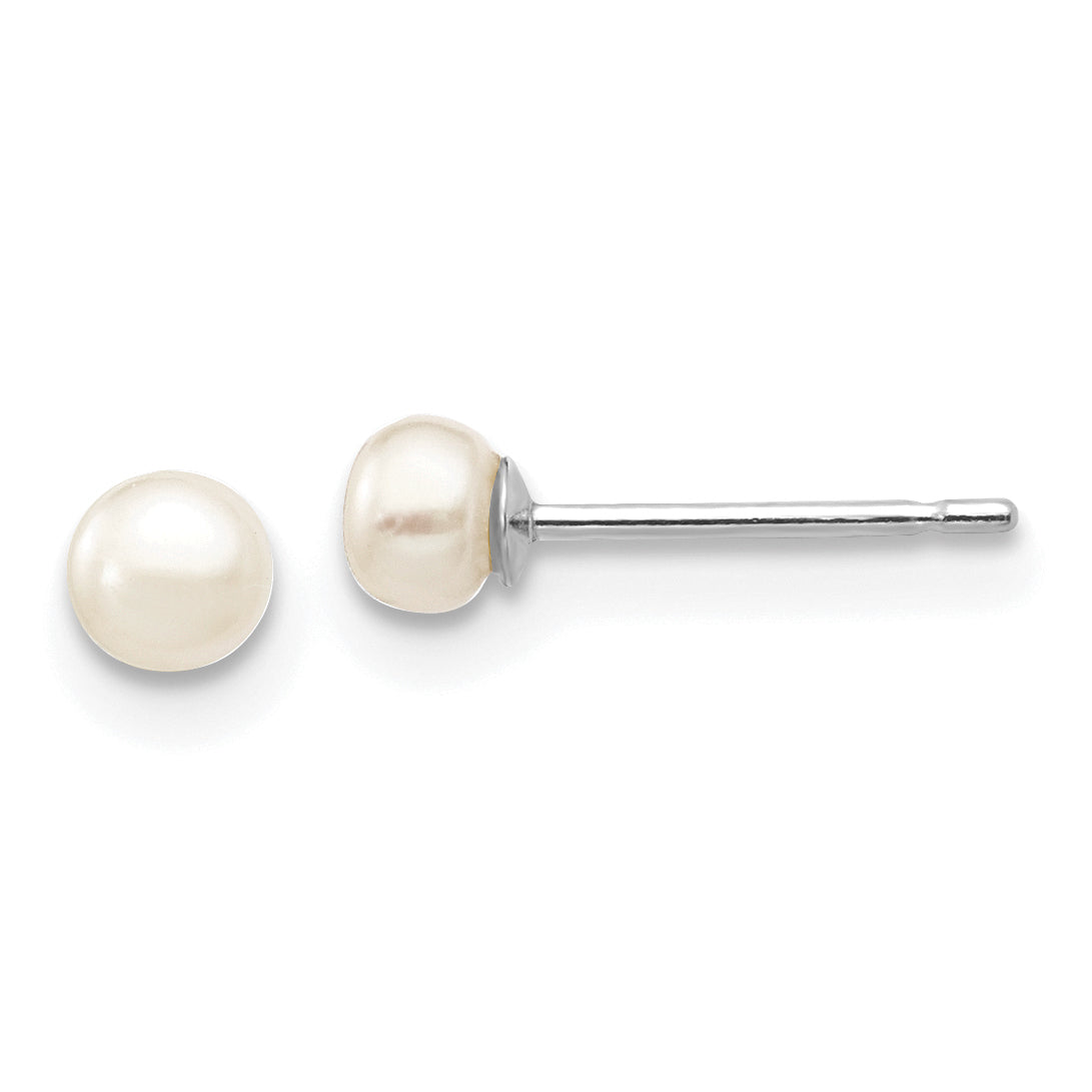 10k White Gold 3-4mm White Button Freshwater Cultured Pearl Stud Post Earrings Main image