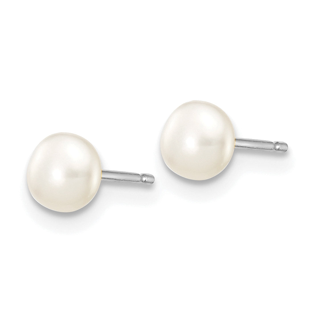 10k White Gold 4-5mm White Button Freshwater Cultured Pearl Stud Post Earrings Secondary image
