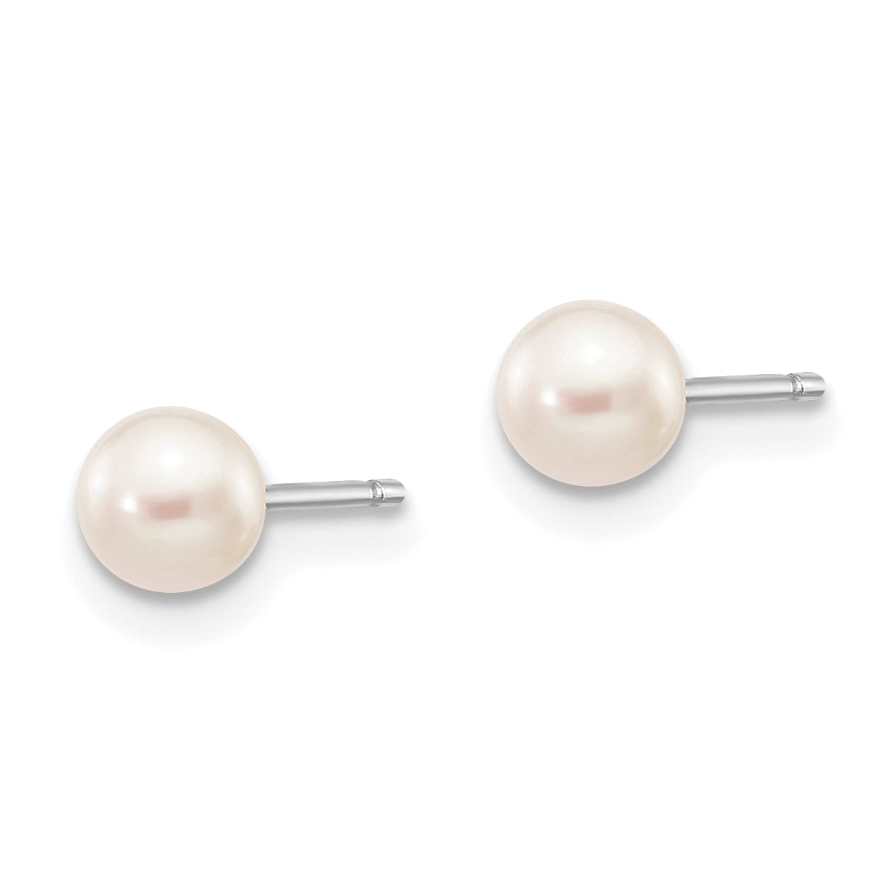 10k White Gold 4-5mm White Round Freshwater Cultured Pearl Stud Post Earrings Secondary image