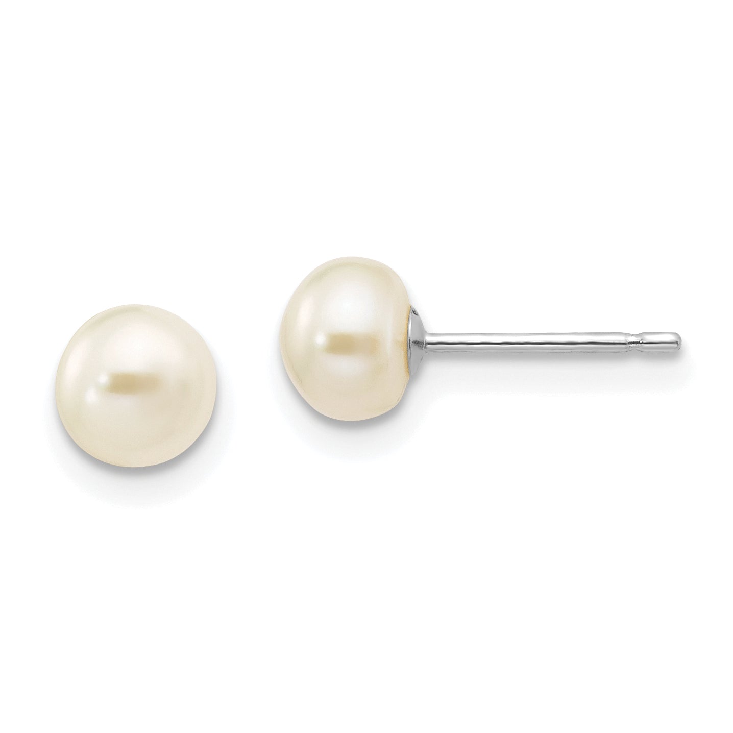 10k White Gold 5-6mm White Button Freshwater Cultured Pearl Stud Post Earrings Main image