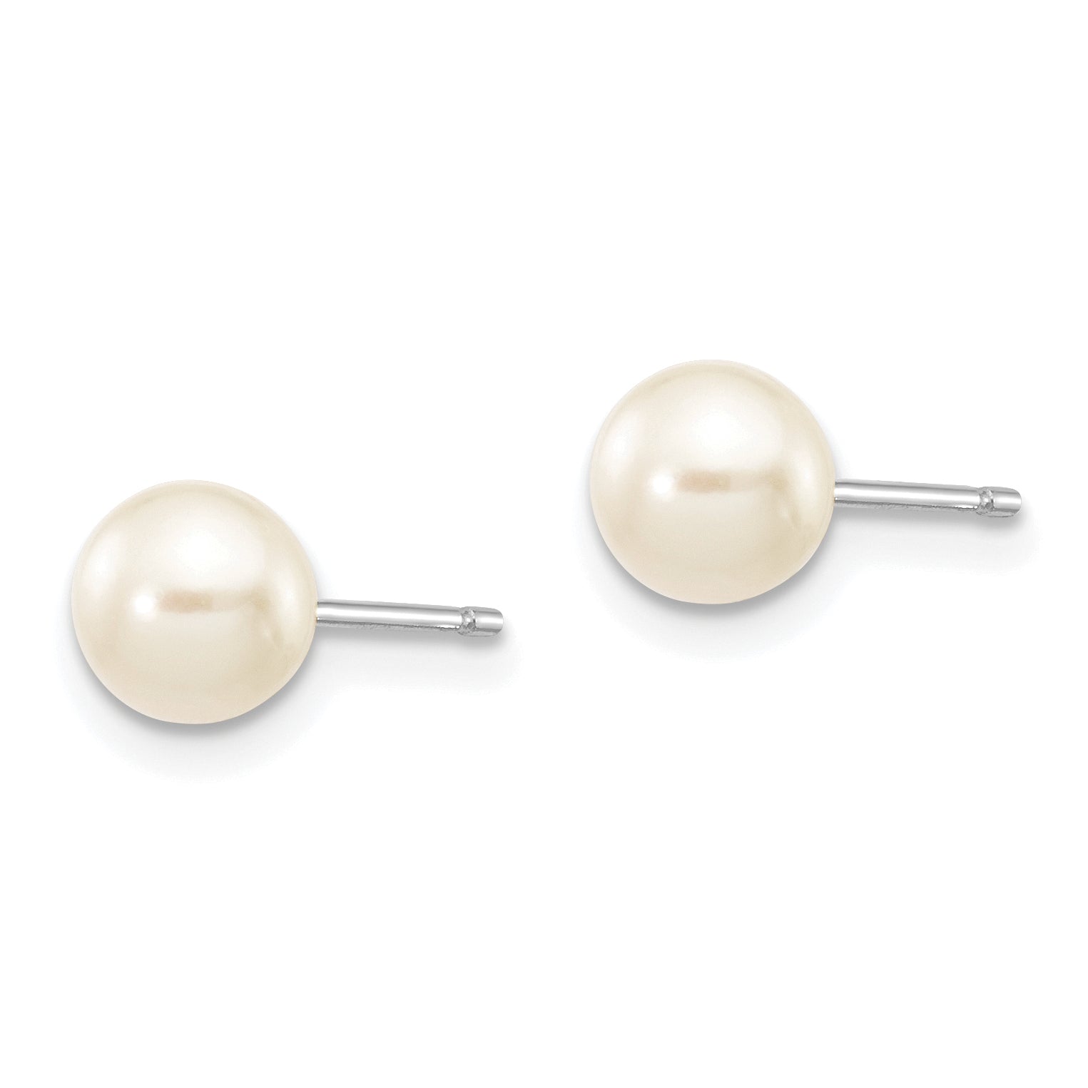 10k White Gold 5-6mm White Round Freshwater Cultured Pearl Stud Post Earrings Secondary image