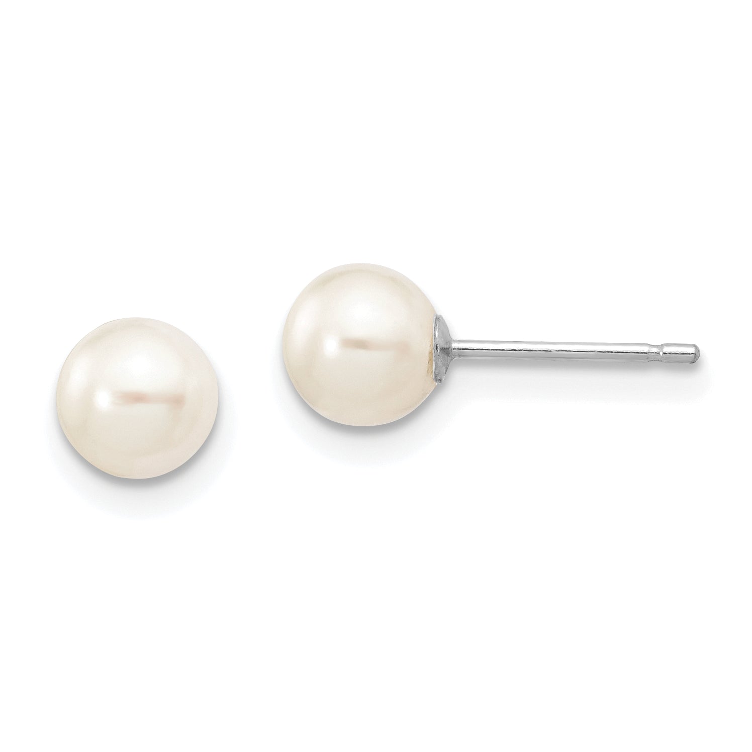 10k White Gold 5-6mm White Round Freshwater Cultured Pearl Stud Post Earrings Main image