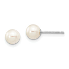 10k White Gold 5-6mm White Round Freshwater Cultured Pearl Stud Post Earrings