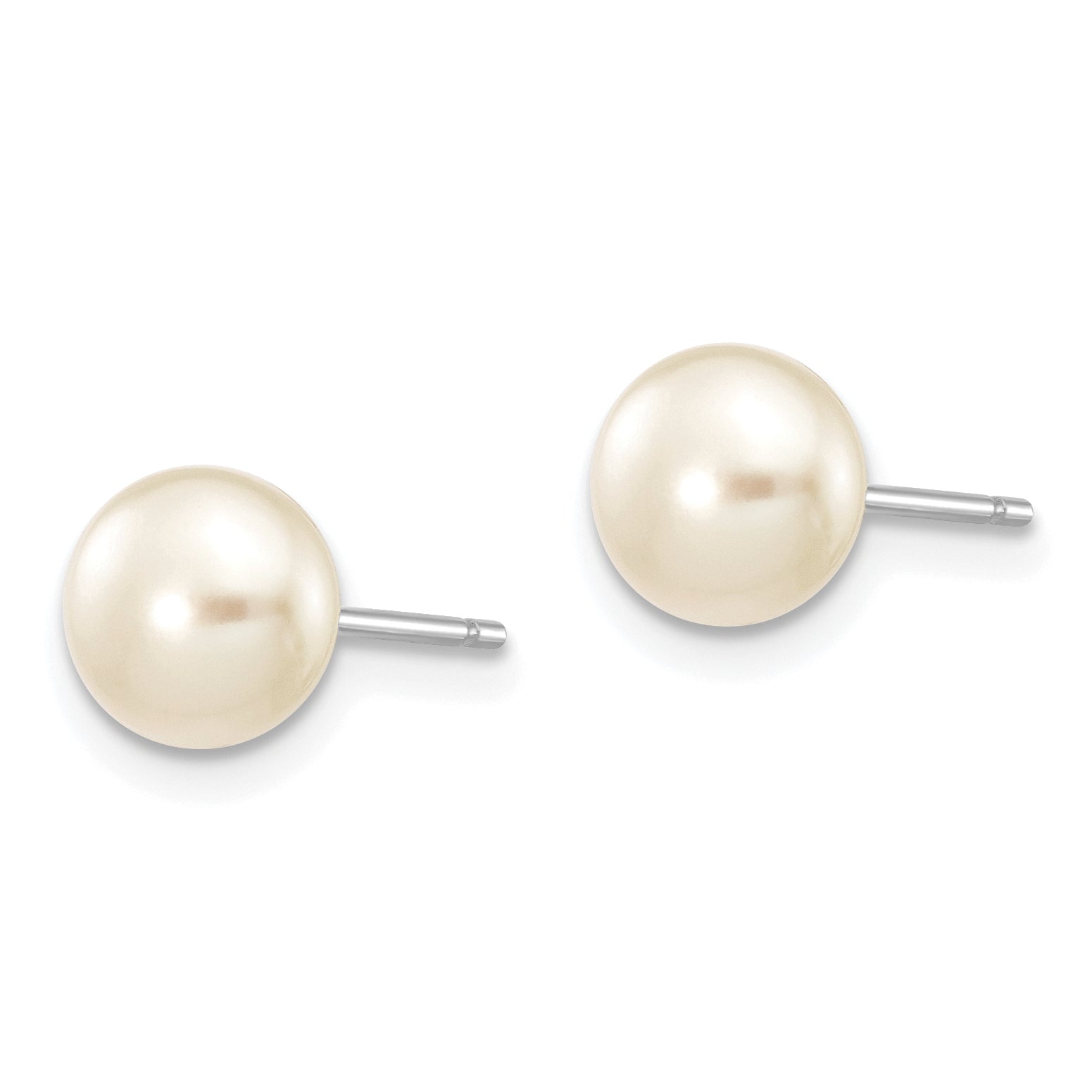 10k White Gold 6-7mm White Button Freshwater Cultured Pearl Stud Post Earrings Secondary image