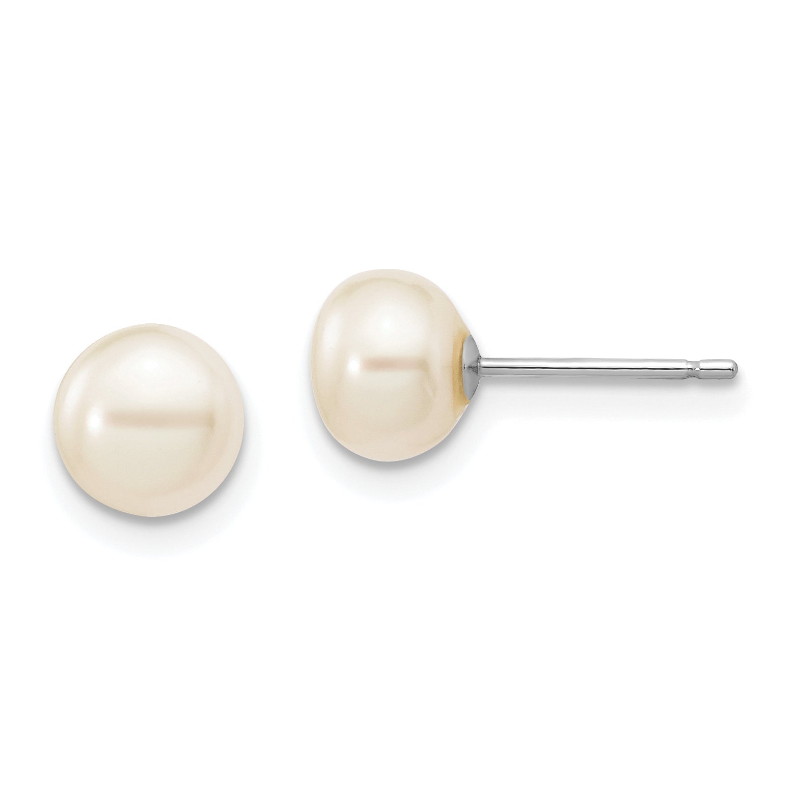 10k White Gold 6-7mm White Button Freshwater Cultured Pearl Stud Post Earrings Main image