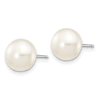 10k White Gold 7-8mm White Button Freshwater Cultured Pearl Stud Post Earrings