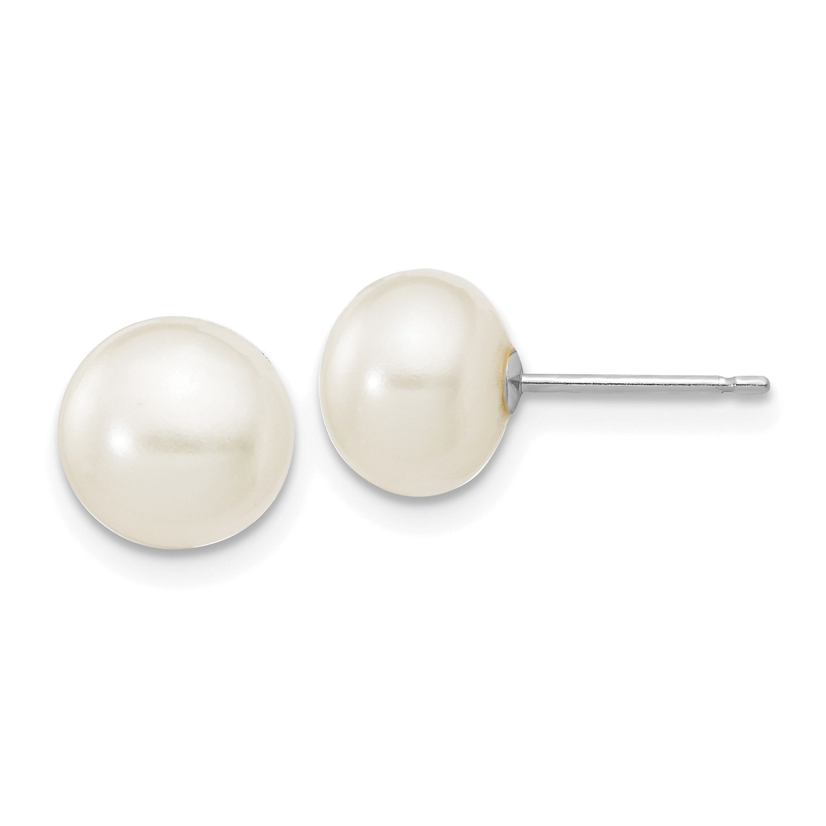 10k White Gold 7-8mm White Button Freshwater Cultured Pearl Stud Post Earrings