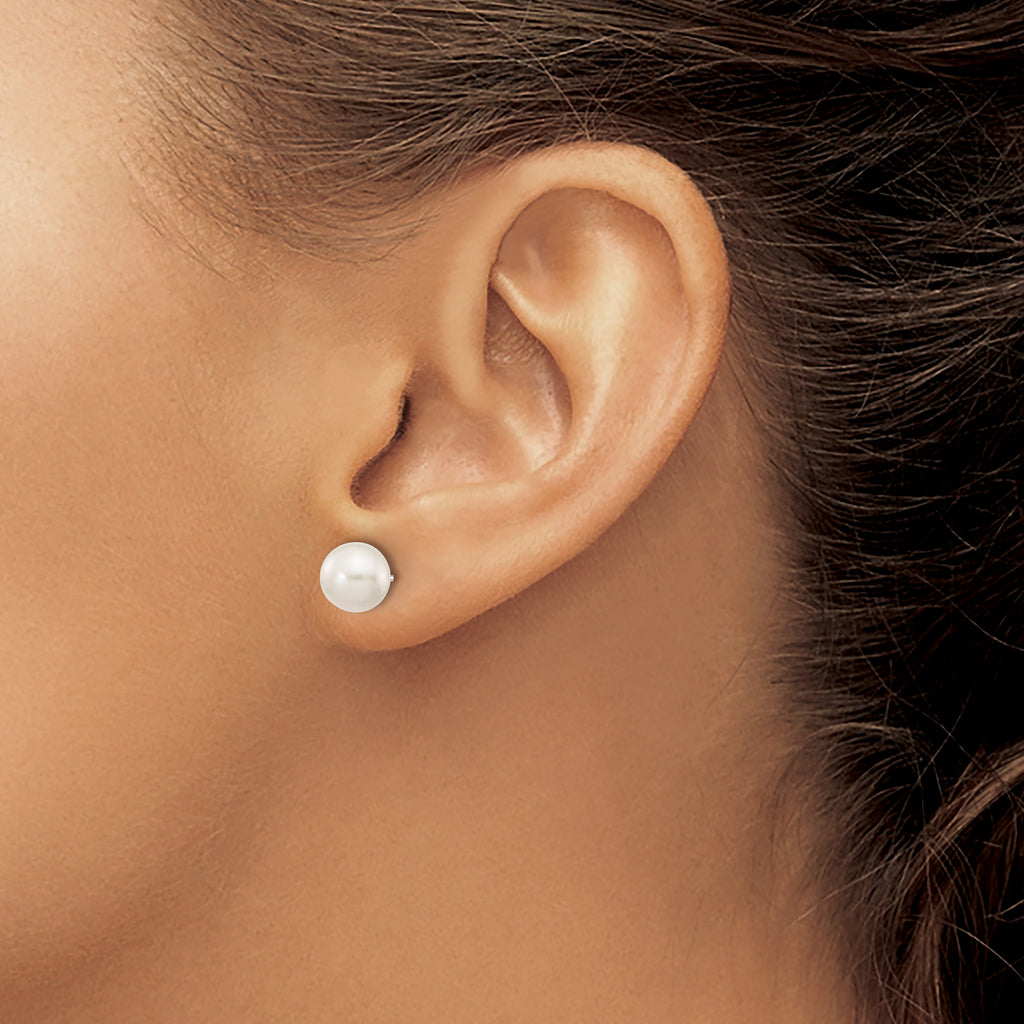 10k White Gold 7-8mm White Round Freshwater Cultured Pearl Stud Post Earrings