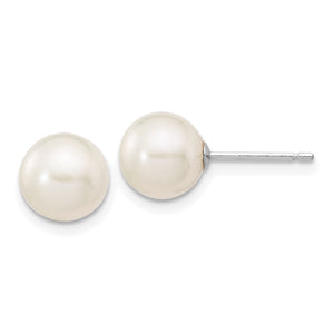 10k White Gold 7-8mm White Round Freshwater Cultured Pearl Stud Post Earrings