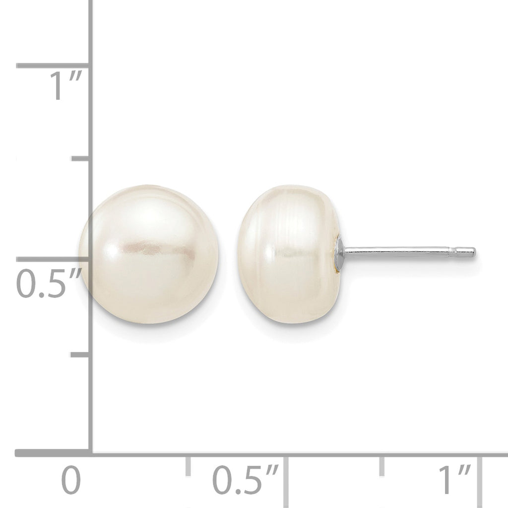 White Button Freshwater Pearl Stud Earrings in 10K White Gold, 8-9mm - Sophia Jewelers