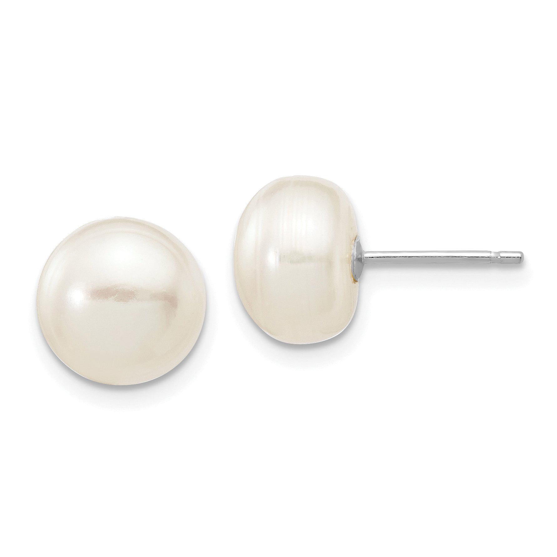 10k White Gold 8-9mm White Button Freshwater Cultured Pearl Stud Post Earrings Main image