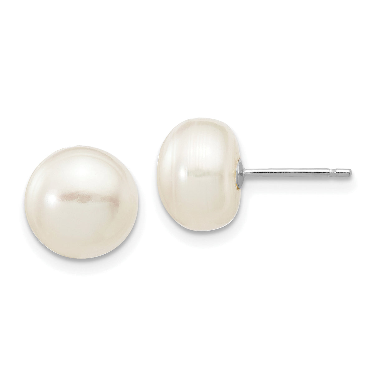 10k White Gold 8-9mm White Button Freshwater Cultured Pearl Stud Post Earrings