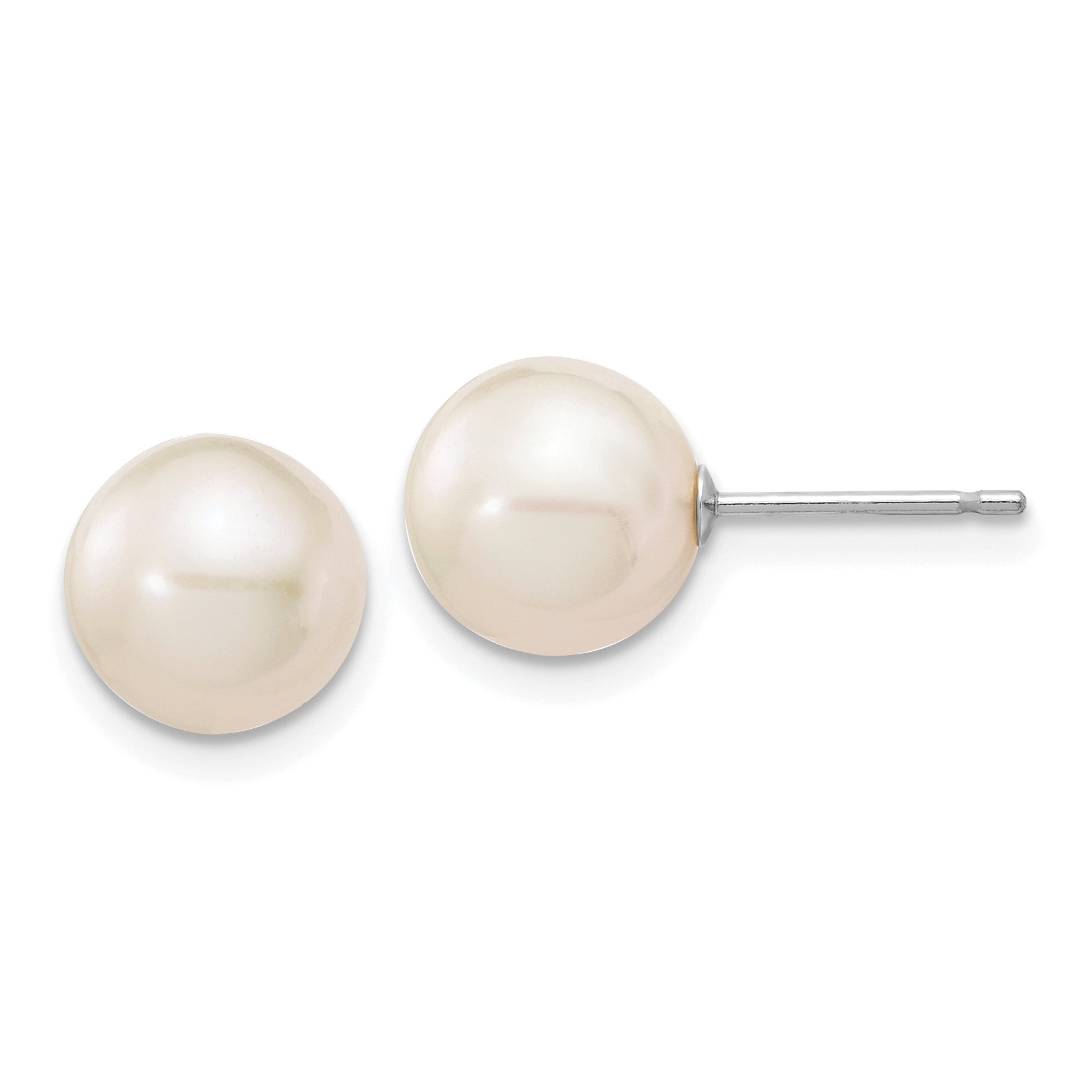 10k White Gold 8-9mm White Round Freshwater Cultured Pearl Stud Post Earrings Main image