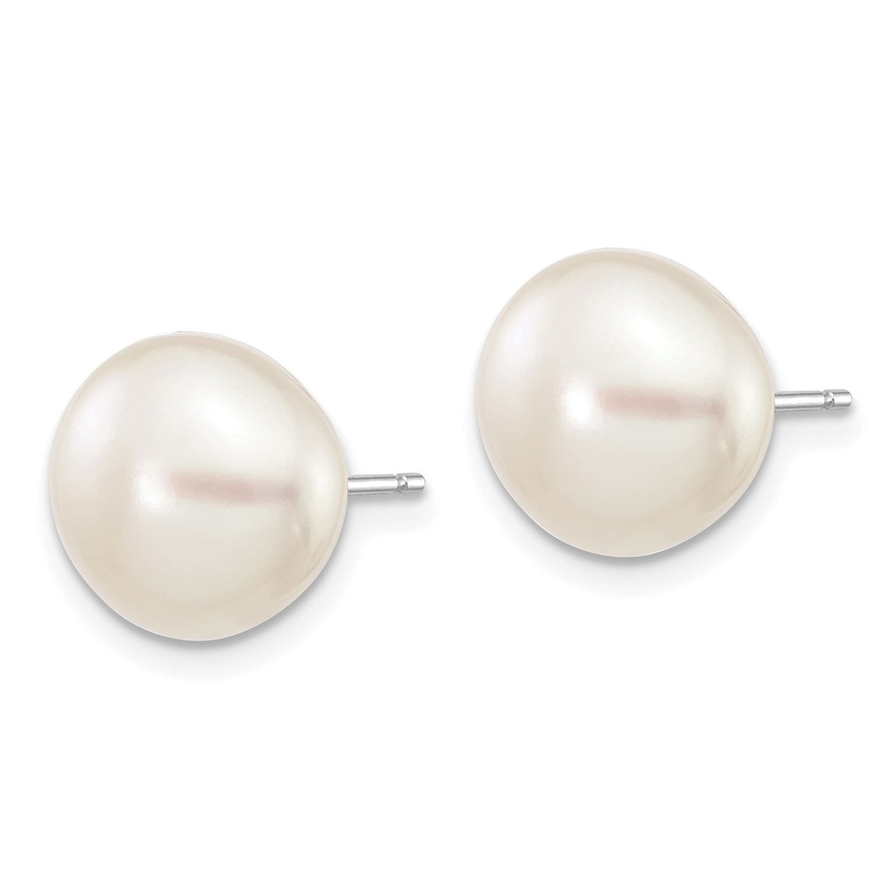 10k White Gold 9-10mm White Button Freshwater Cultured Pearl Stud Post Earrings Secondary image