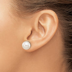 10k White Gold 9-10mm White Round Freshwater Cultured Pearl Stud Post Earrings