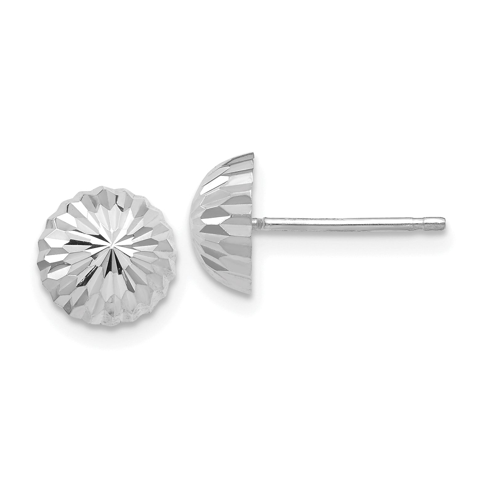 10k White Gold Polished & Diamond-Cut Half Ball Post Earrings Main image