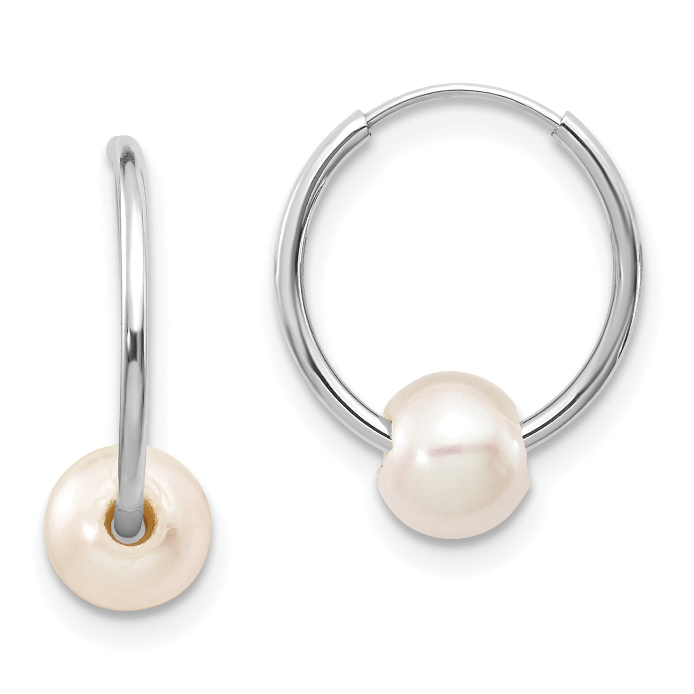 10k White Gold 5-6mm White Freshwater Cultured Pearl Endless Hoop Earrings Main image