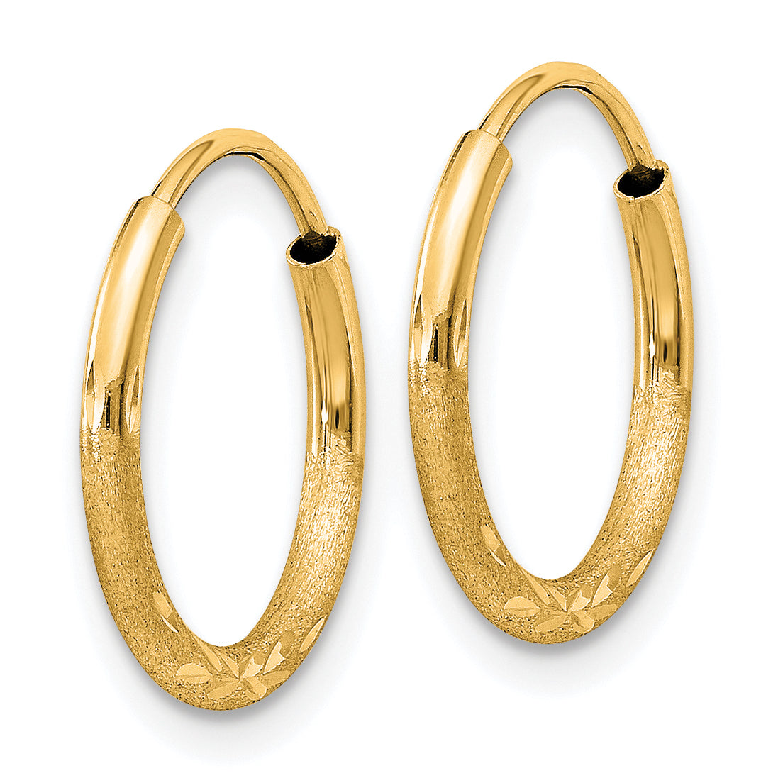 10k 1.5mm Satin Diamond-cut Endless Hoop Earrings Secondary image