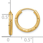 10k 2mm Satin Diamond-cut Endless Hoop Earrings