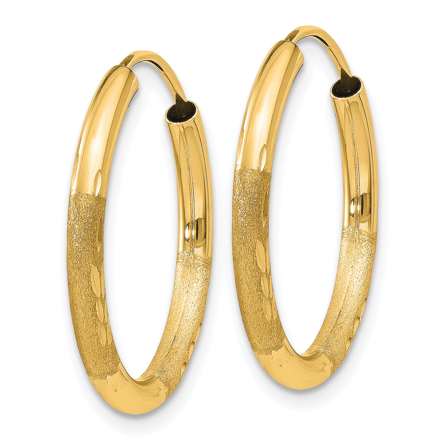 10k 2mm Satin Diamond-cut Endless Hoop Earrings Secondary image