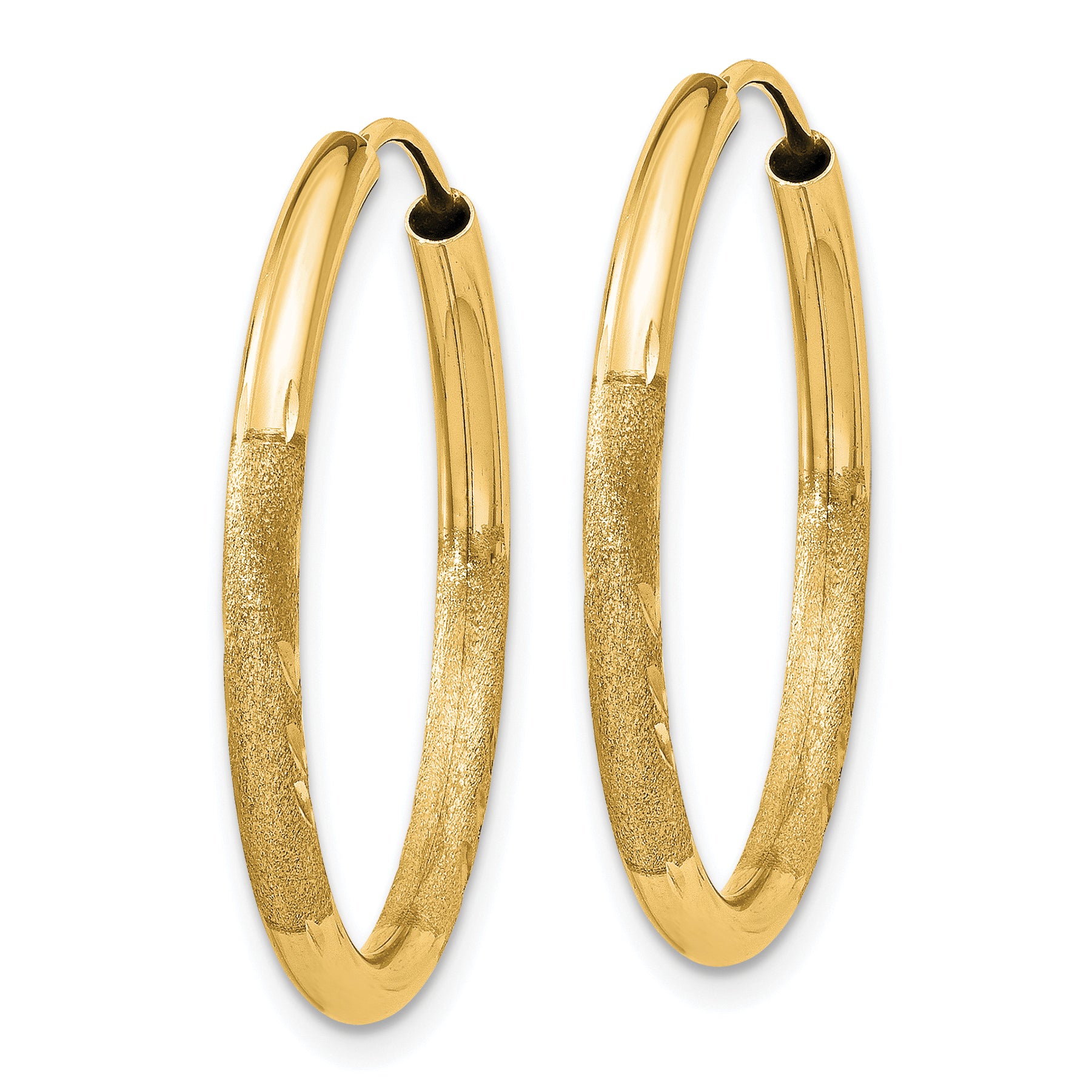 10k 2mm Satin Diamond-cut Endless Hoop Earrings Secondary image