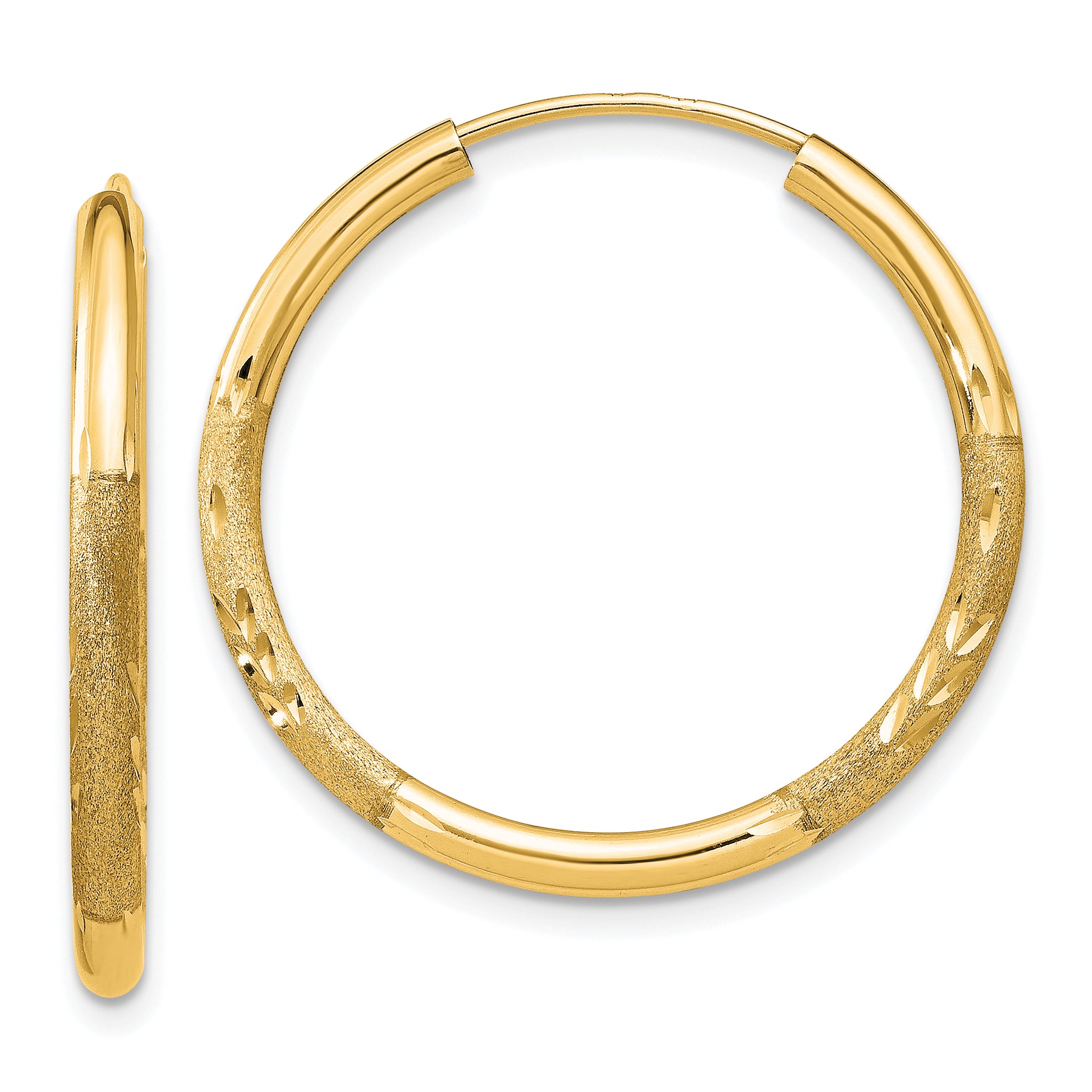 10k 2mm Satin Diamond-cut Endless Hoop Earrings Main image
