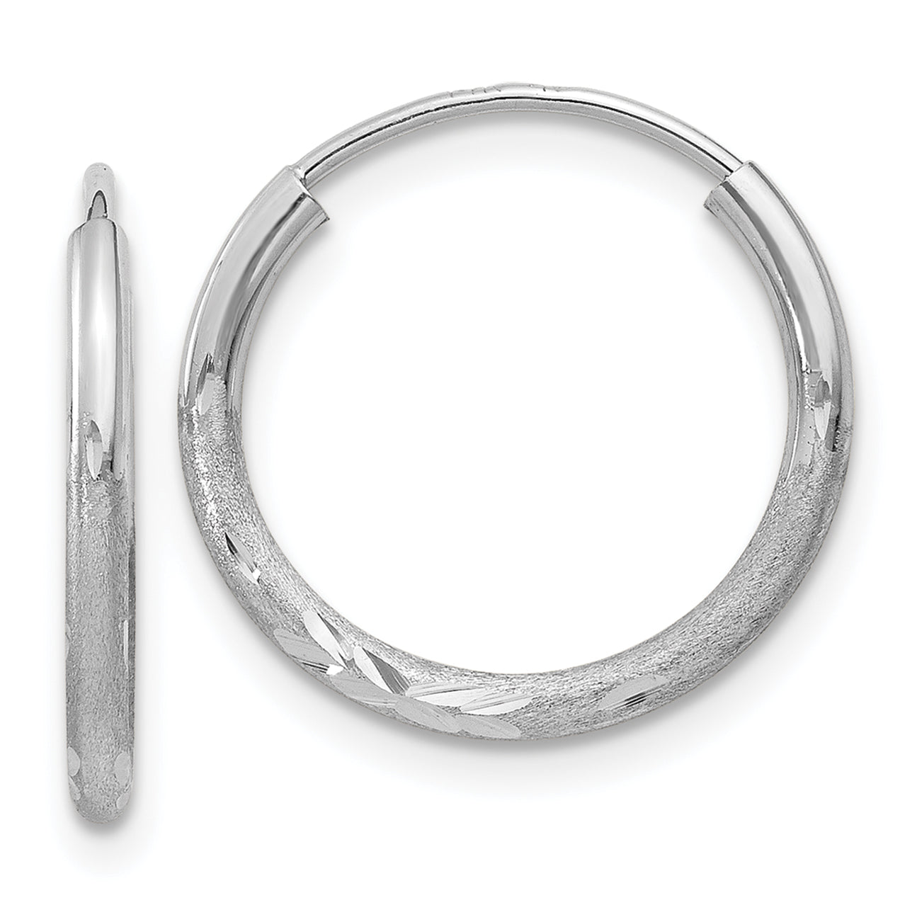 10k White Gold 1.5mm Diamond-cut Endless Hoop Earrings