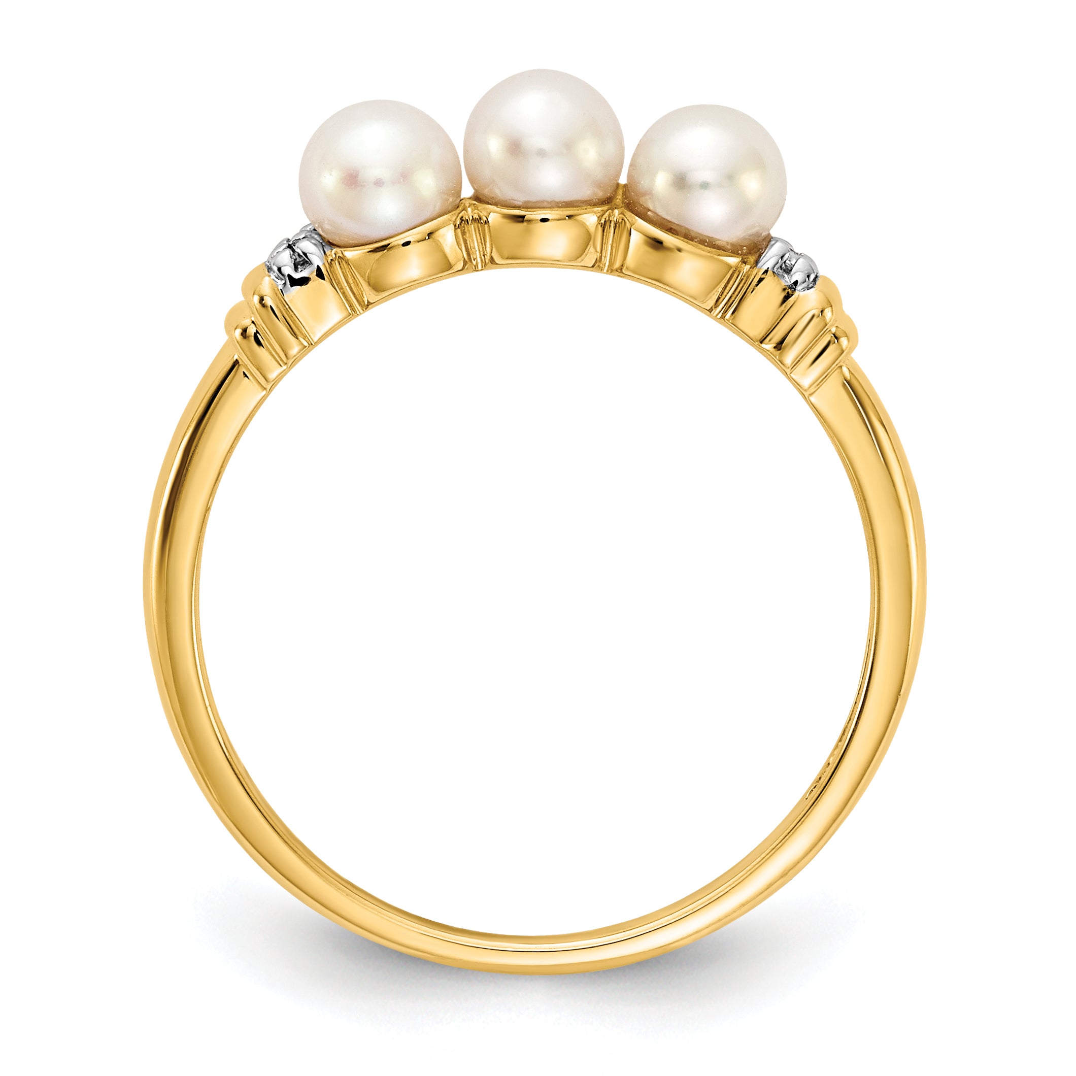 10K Diamond and FW Cultured 3-Pearl Ring Secondary image