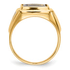 10k Men's Polished and Textured with Black Enamel and Lab Created Ruby Masonic Ring