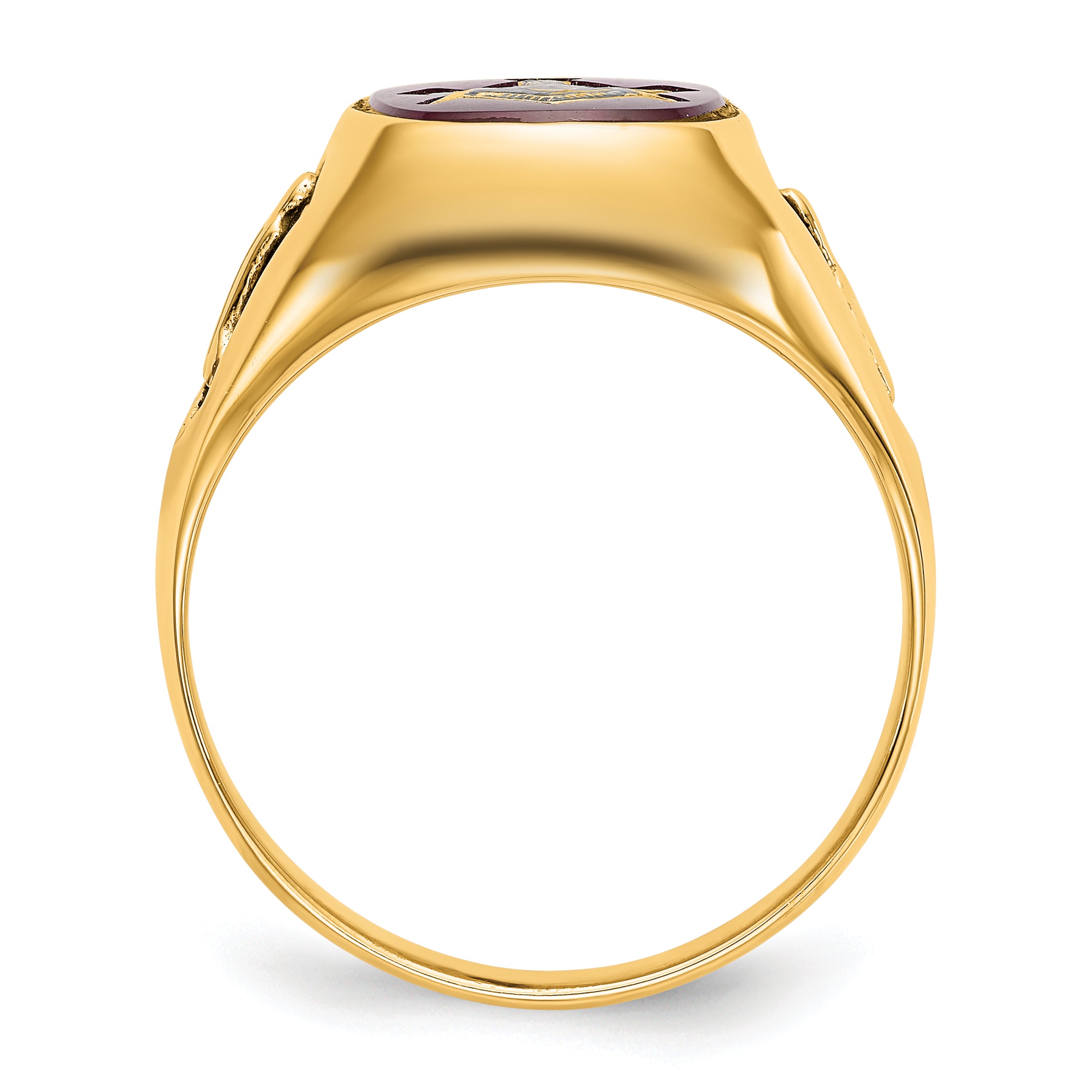 10k Men's Polished and Textured with Black Enamel and Lab Created Ruby Masonic Ring Secondary image