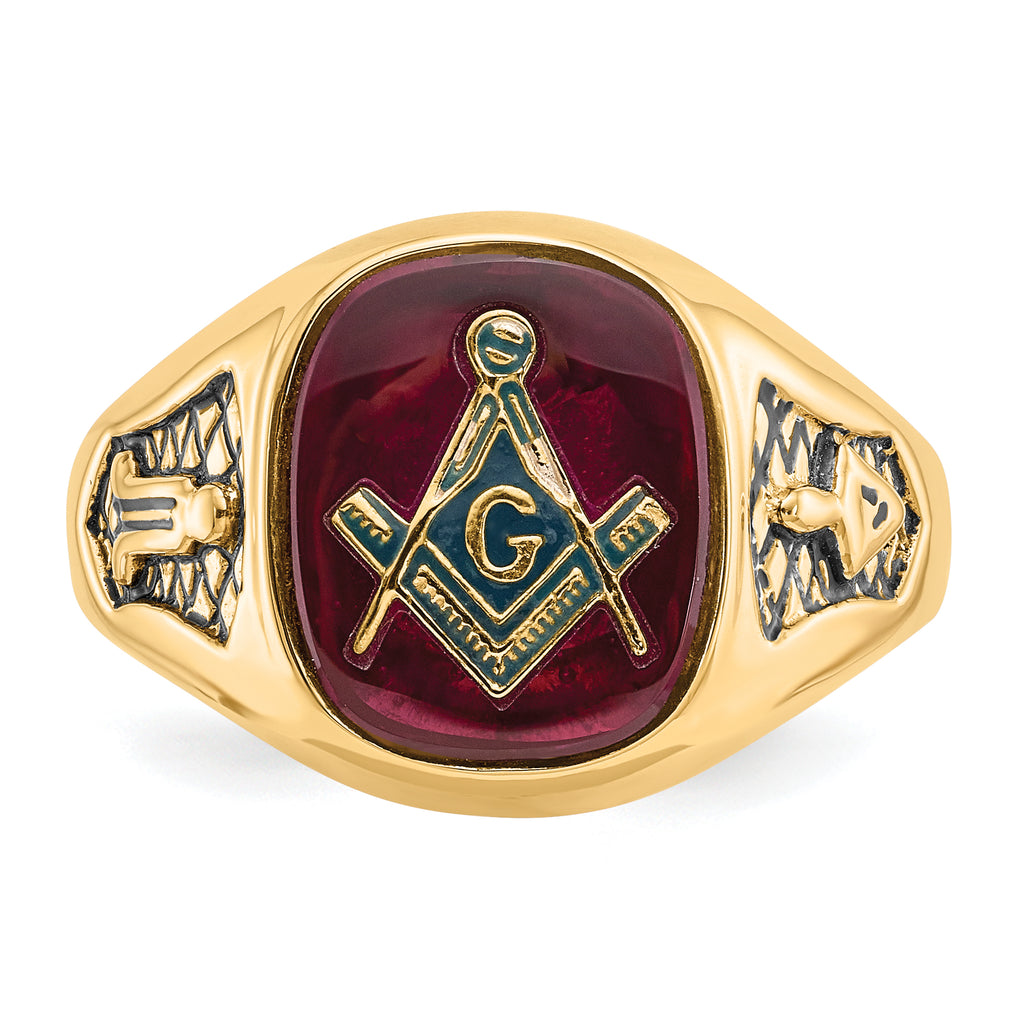 10k Men's Polished and Textured Masonic Ring Mounting (No Stone Included)