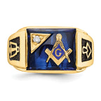 10 Karat Men's Polished and Textured with Black Enamel, Imitation Blue Spinel and AA Quality Diamond Masonic Ring - View 4