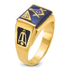 10 Karat Men's Polished and Textured with Black Enamel, Imitation Blue Spinel and AA Quality Diamond Masonic Ring - View 6