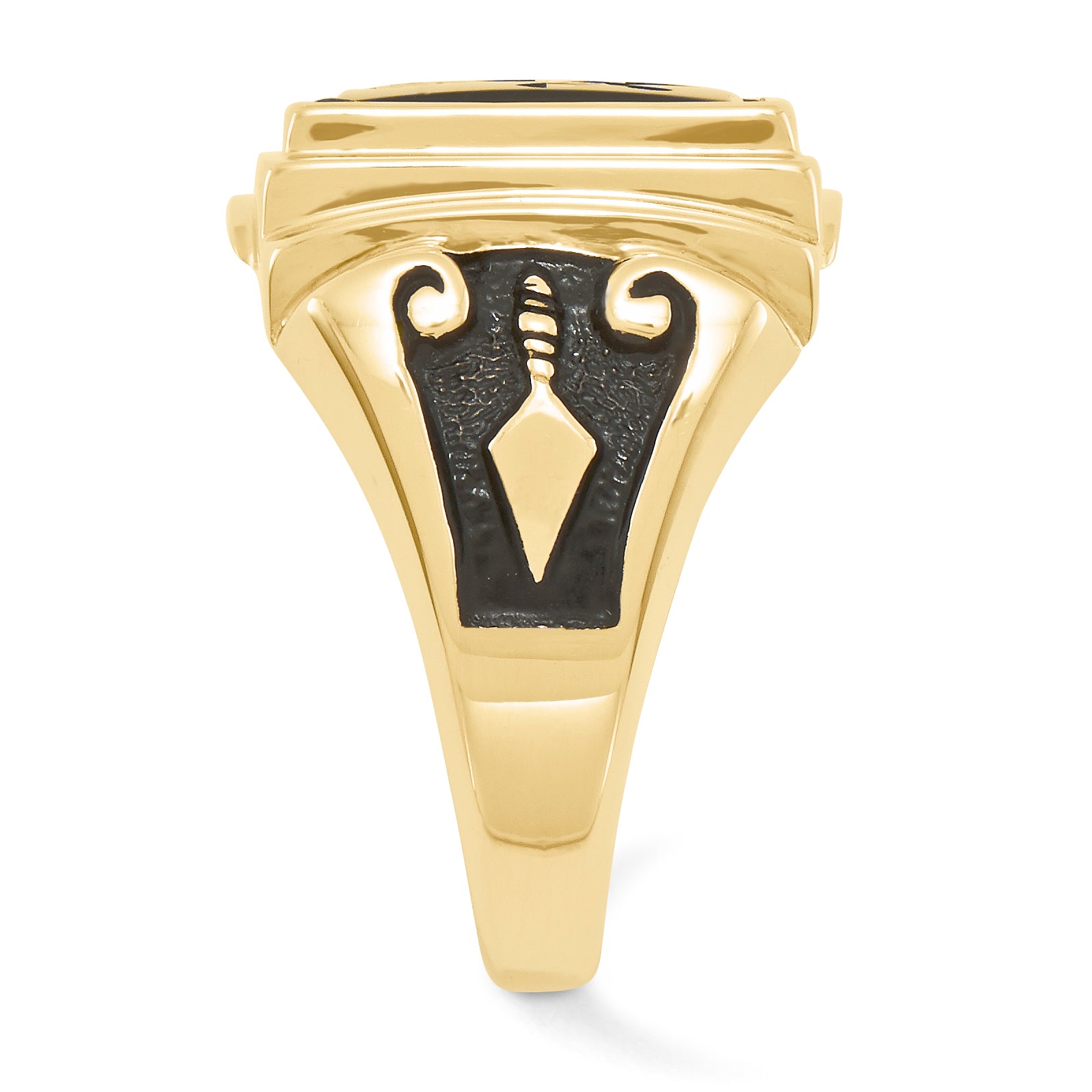 10k Men's Polished and Textured with Black Enamel and Onyx Masonic Ring Secondary image