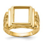 10k Men's Polished and Textured Masonic Ring Mounting (No Stone Included)