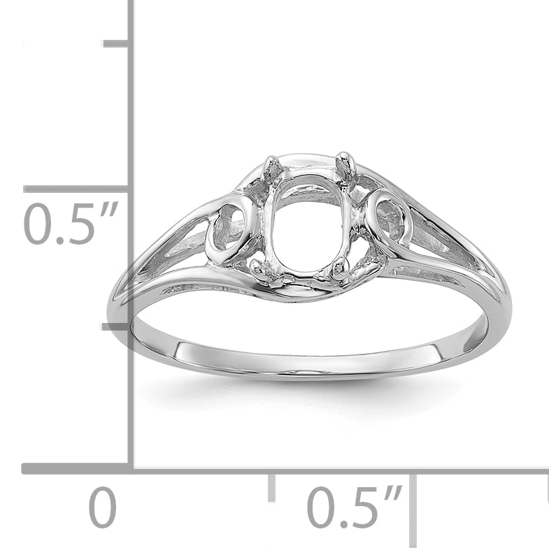 10K White Gold Polished 6x4 Oval Gemstone Ring Mounting (No Stone Included)